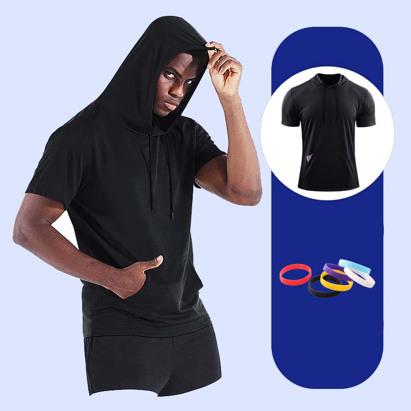 Herrmodell i stor storlek med huva Quick Dry Fitness T-Shirt🏋️‍♂️