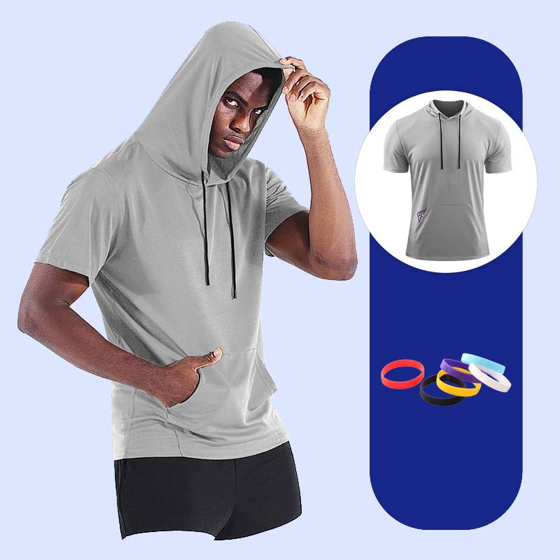 Herrmodell i stor storlek med huva Quick Dry Fitness T-Shirt🏋️‍♂️