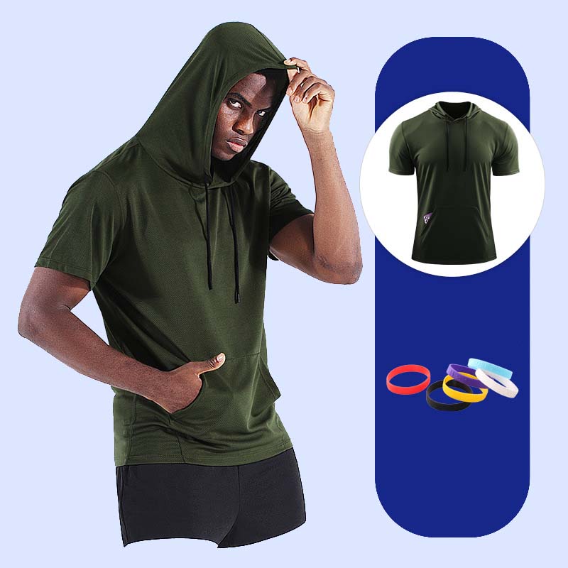 Herrmodell i stor storlek med huva Quick Dry Fitness T-Shirt🏋️‍♂️