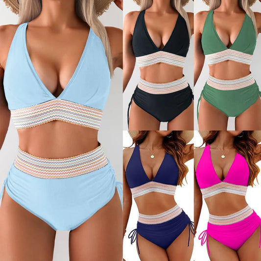 🔥S~4XL tillgänglig🔥2025 Bikinisets med hög midja och magkontroll i färgblock