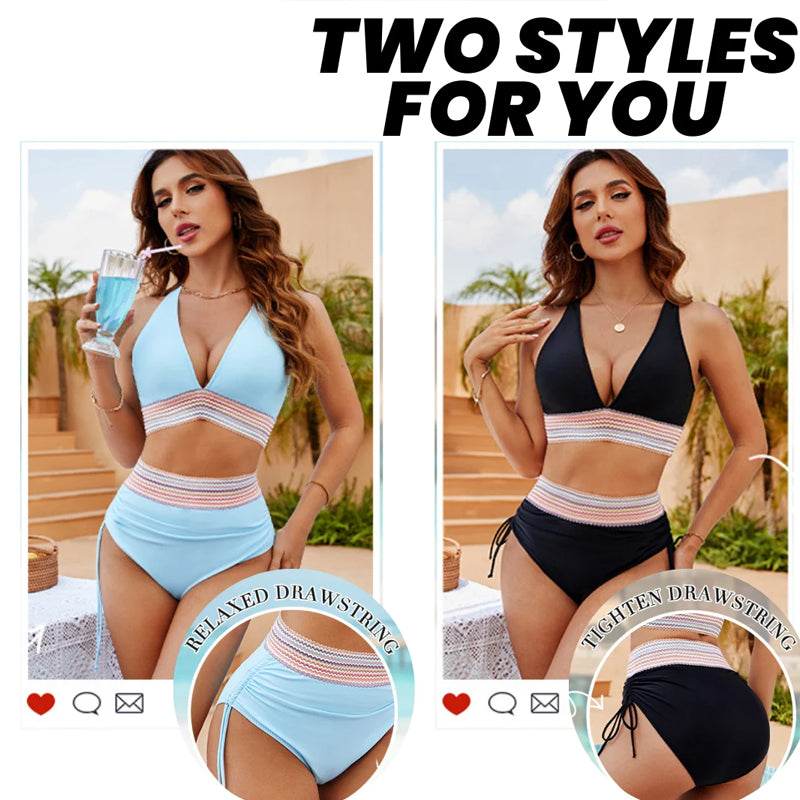 🔥S~4XL tillgänglig🔥2025 Bikinisets med hög midja och magkontroll i färgblock