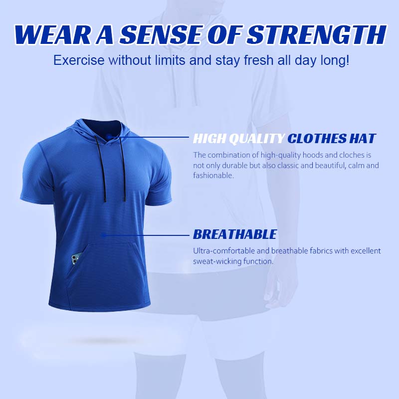 Herrmodell i stor storlek med huva Quick Dry Fitness T-Shirt🏋️‍♂️
