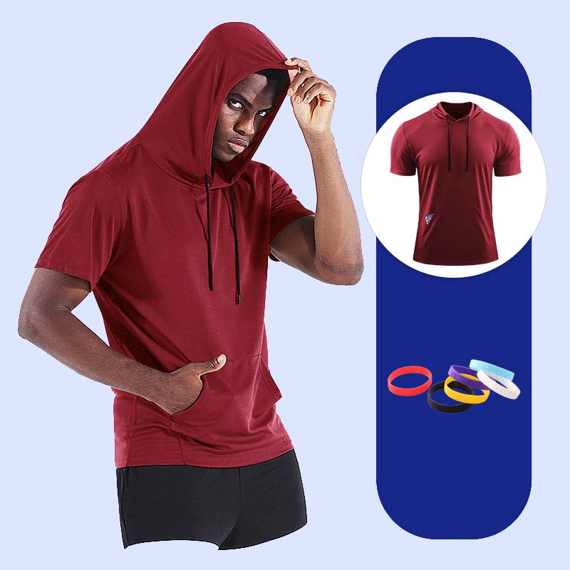 Herrmodell i stor storlek med huva Quick Dry Fitness T-Shirt🏋️‍♂️