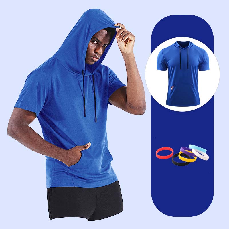 Herrmodell i stor storlek med huva Quick Dry Fitness T-Shirt🏋️‍♂️