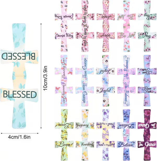 📖 16-pack Magnetiska Korsbokmärken ✝️ | Bibelvers & Blommor | Perfekt Gåva